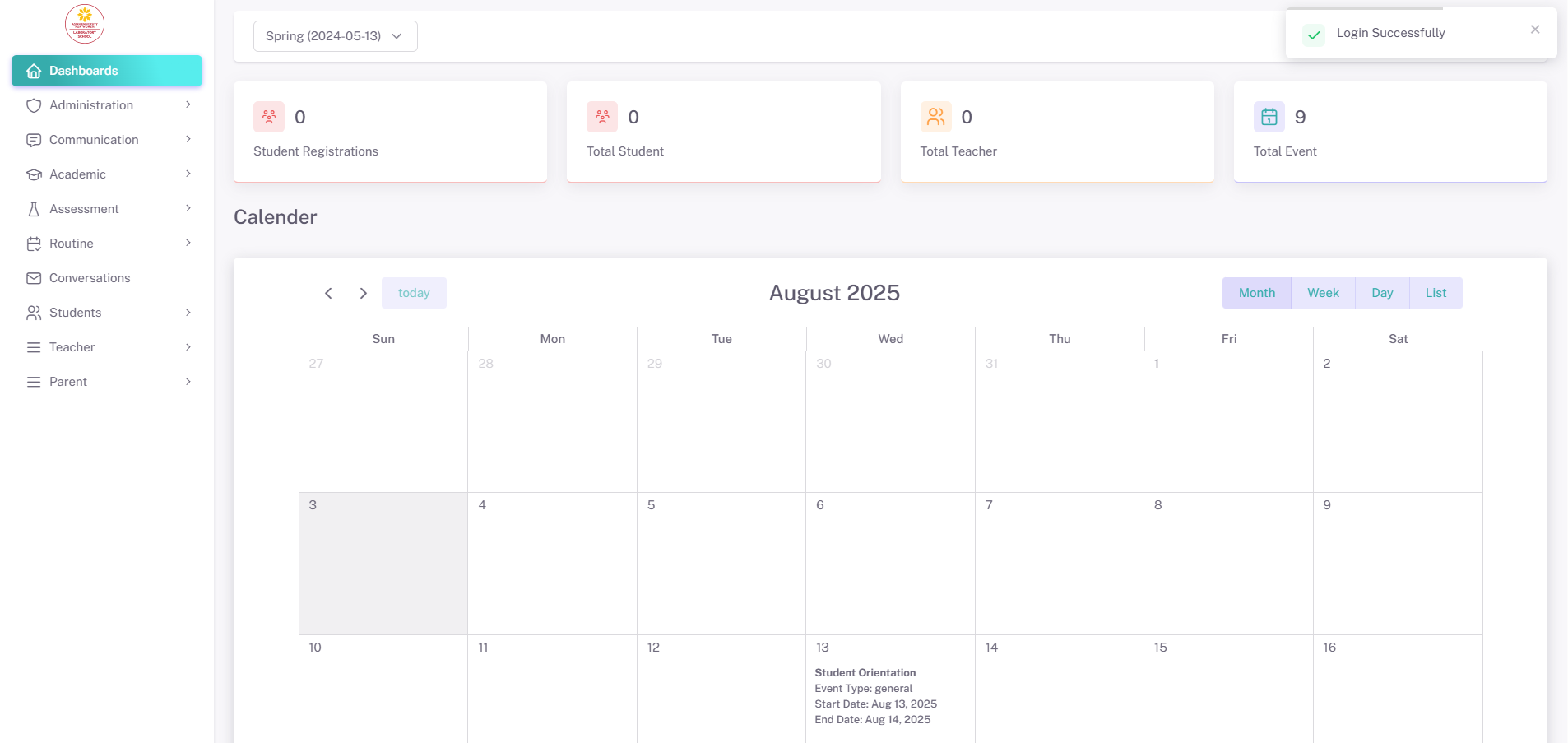 AUW Laboratory School MIS dashboard and academic calendar