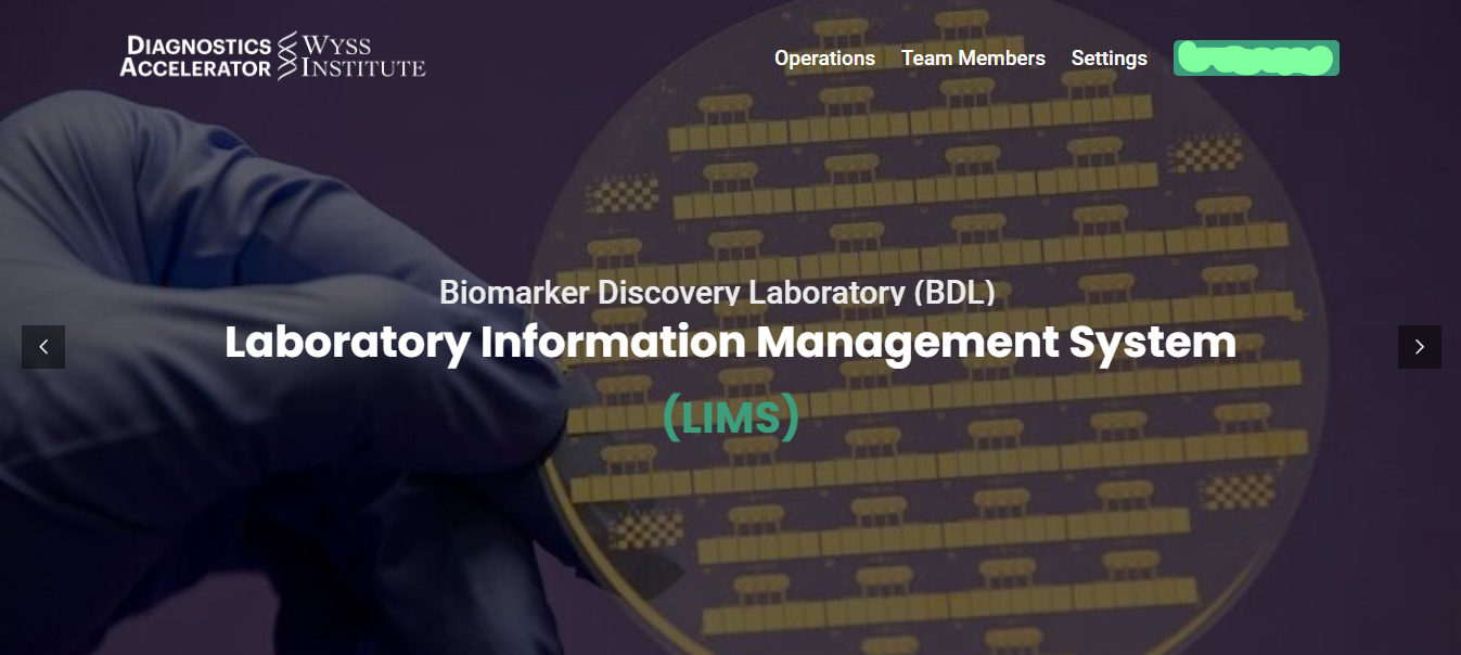 Wyss Institute Laboratory Information Management System home page